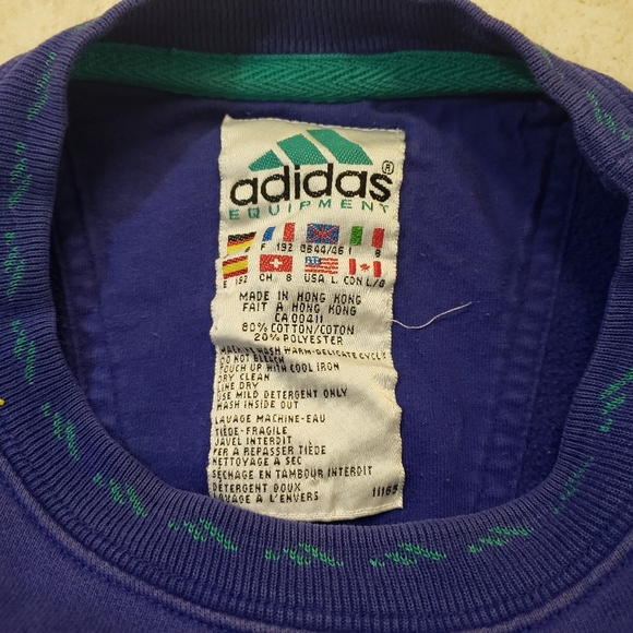 Vintage 90s Adidas Equipment Crewneck Sweatshirt Size Large Blue Embroidered. - Picture 4 of 6